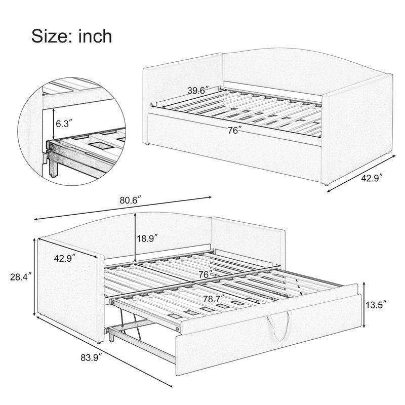 Kadife Döşemeli Metal İskelet Yükselen Yavru Yataklı Daybed Karyola - 109x205 cm - 142747
