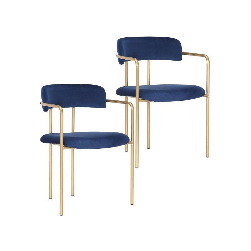 Kadife Döşemeli Metal Kolçaklı Açık Sırtlı Gold Sandalye 2li Set - 146061