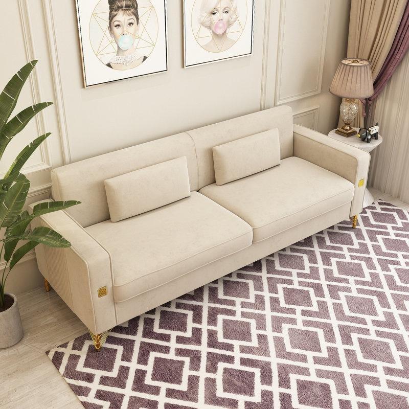 Kadife Gold Metal Ayaklı Kare Kollu Üçlü Koltuk - 218 cm - 151738