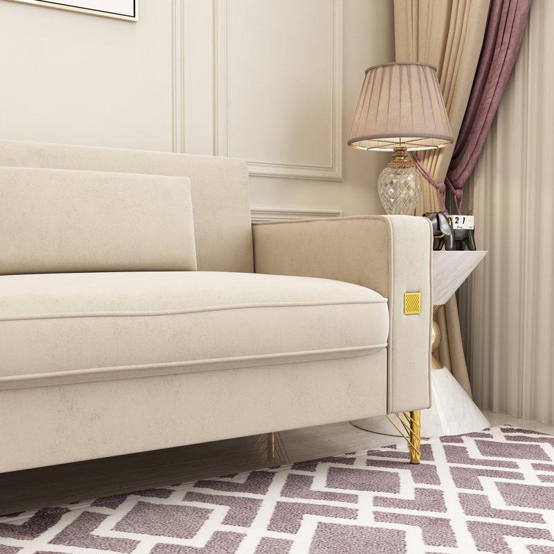 Kadife Gold Metal Ayaklı Kare Kollu Üçlü Koltuk - 218 cm - 151738