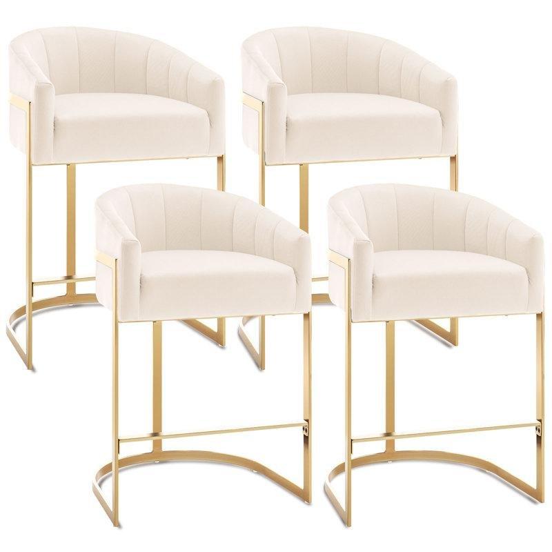 Kadife Kapitoneli Sled Ayaklı Kolçaklı Gold Sandalye 4lü Set - 69 cm - 145989