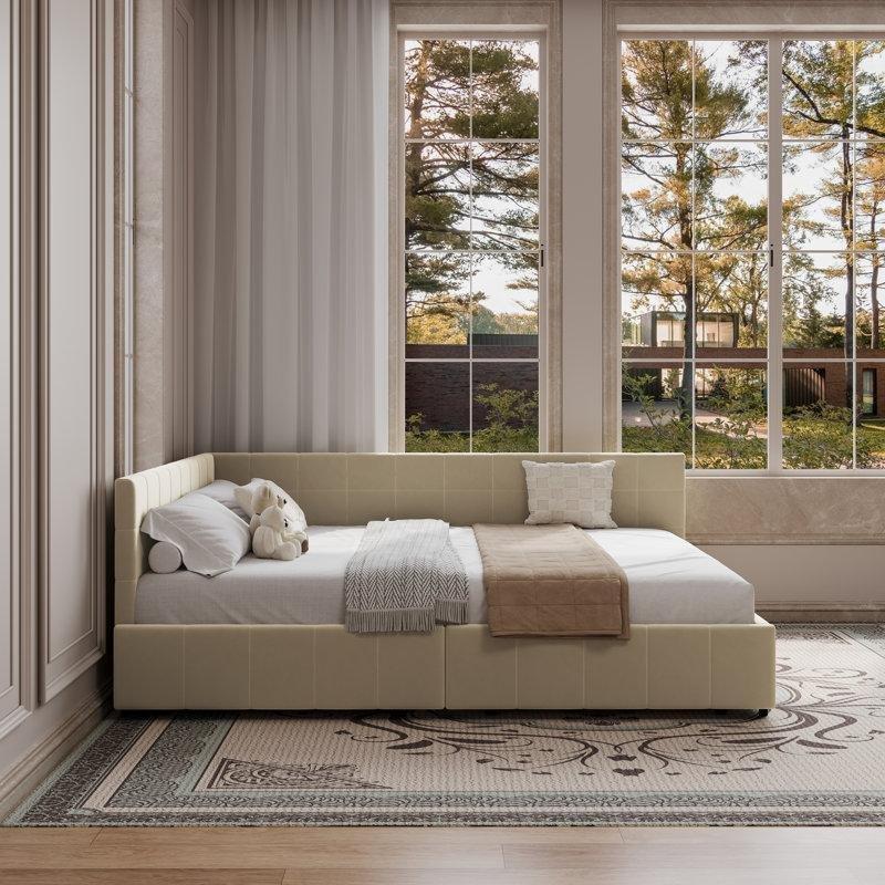 Kadife Kumaş Çekmeceli Çift Yönlü Kolçaklı Daybed Karyola - 163x216 cm - 142723