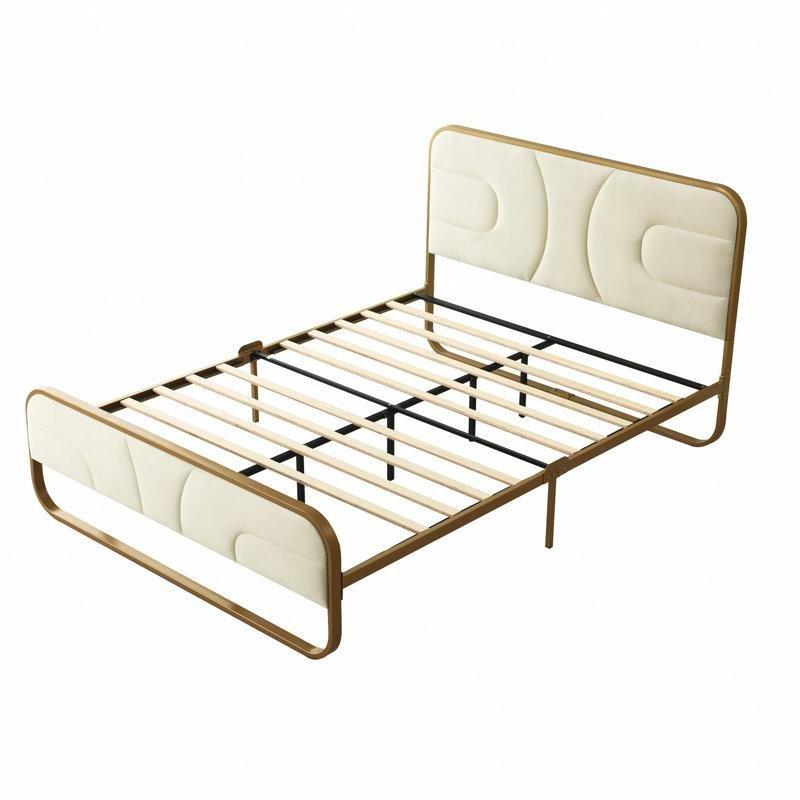 Kadife Kumaş Kapitoneli Metal Platform Karyola - 143263