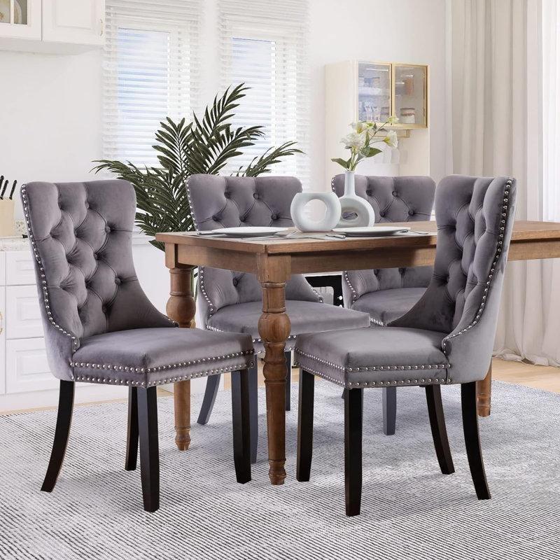 Kadife Kumaş Kapitoneli Zımba Detaylı Sırt Halkalı Chester Sandalye - 145737