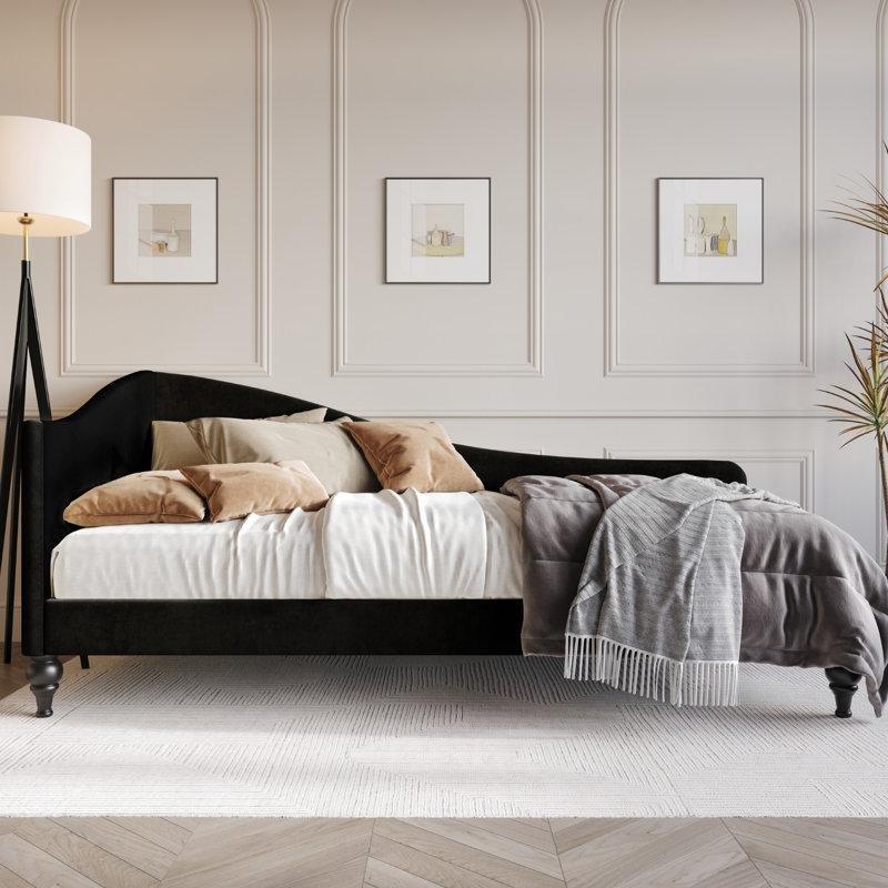 Kadife Kumaş Masif İskeletli Tornalı Ayaklı Daybed Karyola - 199x102 cm - 142732