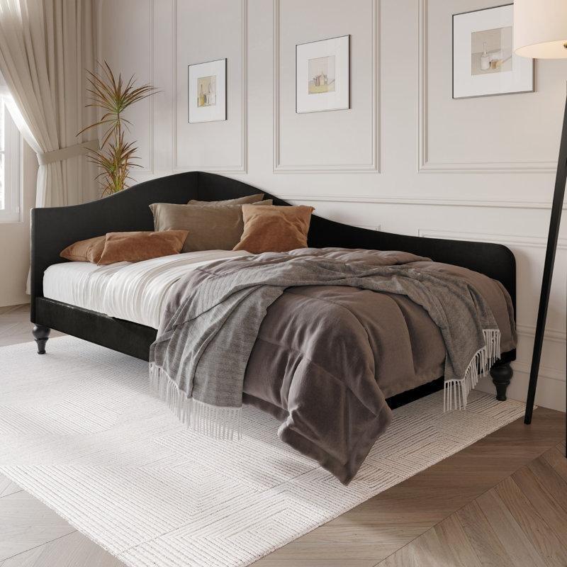 Kadife Kumaş Masif İskeletli Tornalı Ayaklı Daybed Karyola - 199x102 cm - 142732