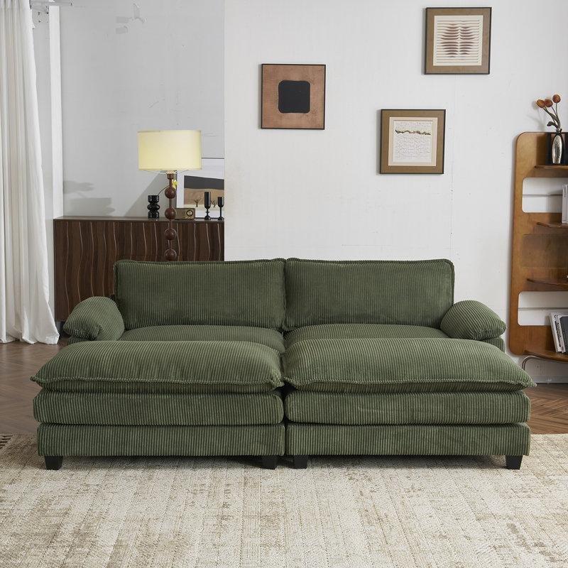 Kadife Kumaş Modüler Yataklı İki Puflu Koltuk - 230 cm - 151852