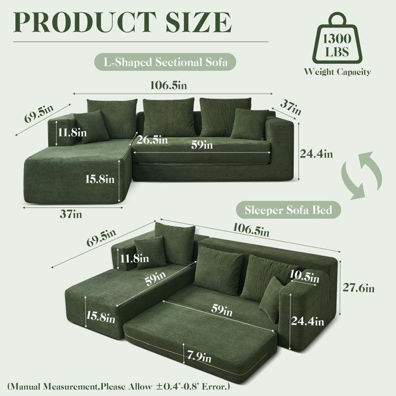 Kadife Kumaş Modüler Yataklı L Köşe Koltuk - 271 cm - 151855