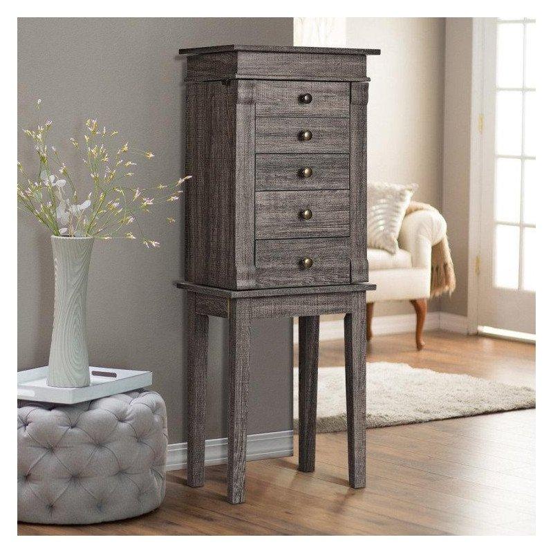 Kahverengi Ahşap 5 Çekmeceli Aynalı Takı Dolabı - 145155