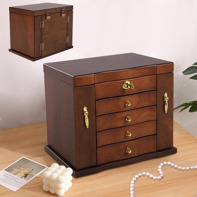 Kahverengi Ahşap 5 Katlı Aynalı Takı Dolabı - 27x20x25 cm - 145179