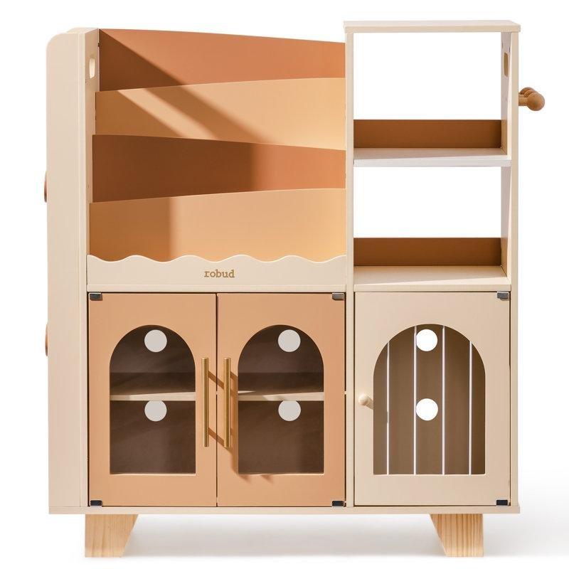 Kahverengi Ahşap Askılı Çok Amaçlı Kitaplıklı Oyuncak Dolabı - 80x30x89 cm - 149904