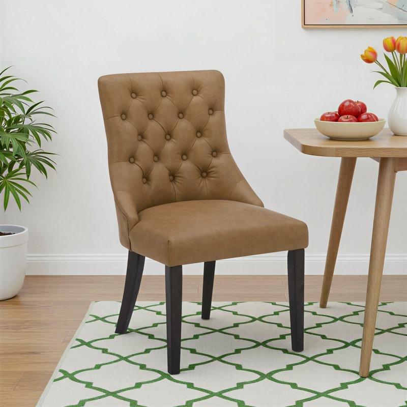 Kahverengi Ahşap Ayaklı Suni Deri Kapitoneli 2li Set Chester Sandalye - 145770