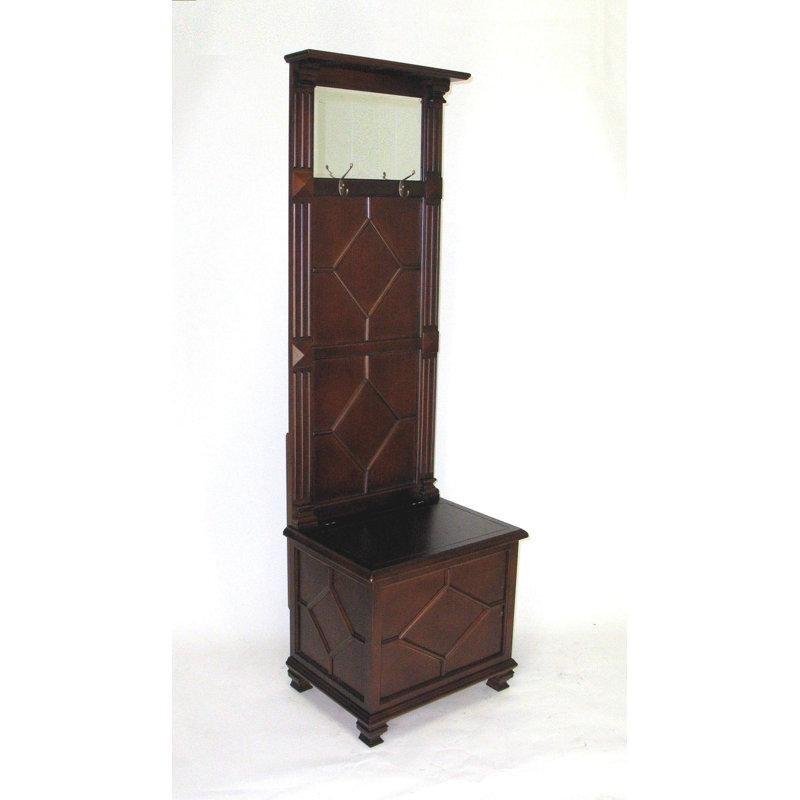 Kahverengi Ahşap Aynalı Oturaklı ve Sandıklı Portmanto Vestiyer - 55 cm - 159541