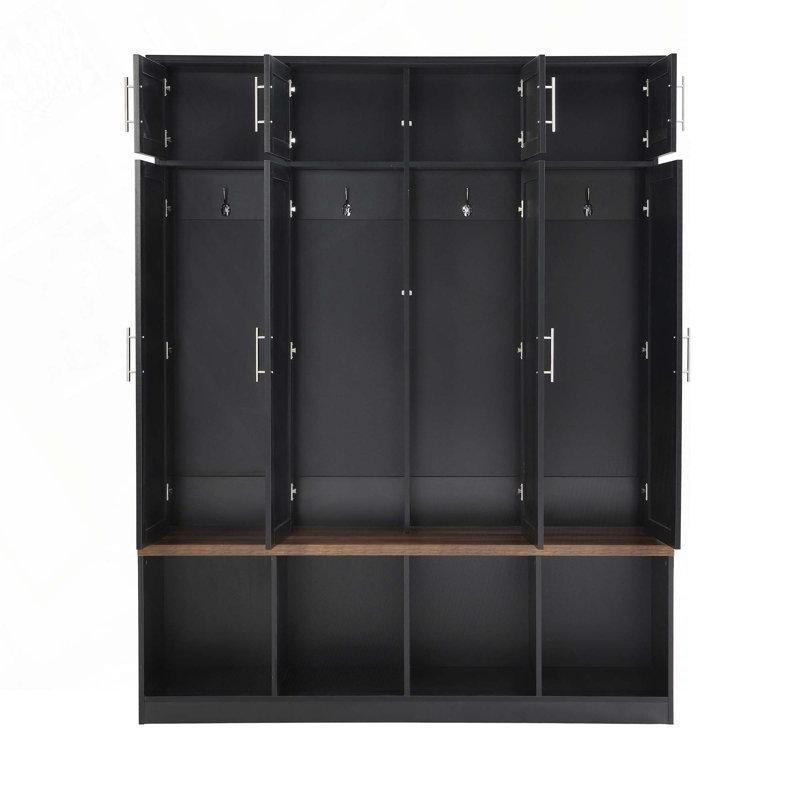 Kahverengi Ahşap Desenli MDF Oturaklı Dolaplı Askılı Portmanto Vestiyer - 151 cm - 159661