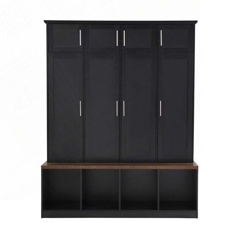 Kahverengi Ahşap Desenli MDF Oturaklı Dolaplı Askılı Portmanto Vestiyer - 151 cm - 159661