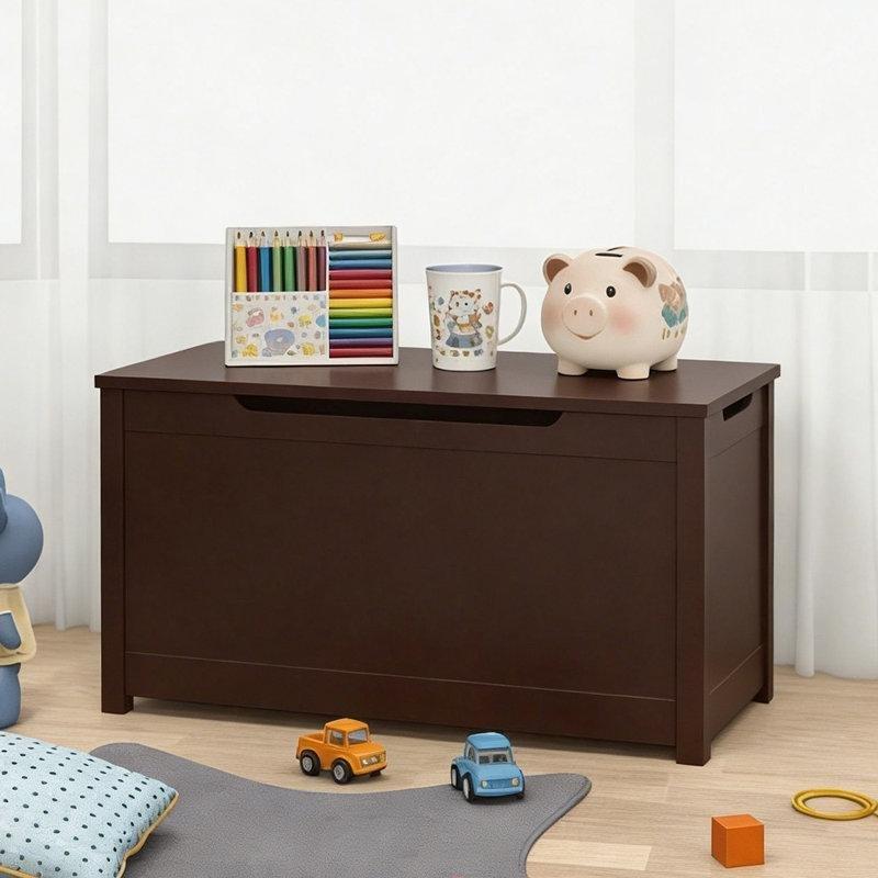 Kahverengi Ahşap Güvenlik Menteşeli Oturaklı Oyuncak Dolabı - 81 cm - 150399