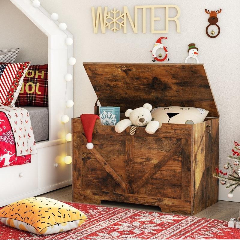 Kahverengi Ahşap Güvenlik Menteşeli Oyuncak Dolabı - 75 cm - 150405