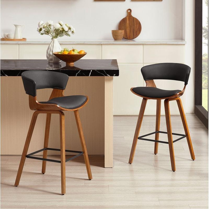 Kahverengi Ahşap Suni Deri Döşemeli Ayak Dayamalı 2li Set Retro Bar Sandalyesi - 69 cm - 148560