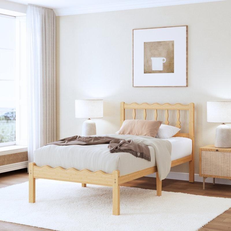 Kahverengi Bambu Dalgalı Başlıklı Metal Latalı Karyola - 99x191 cm - 143341