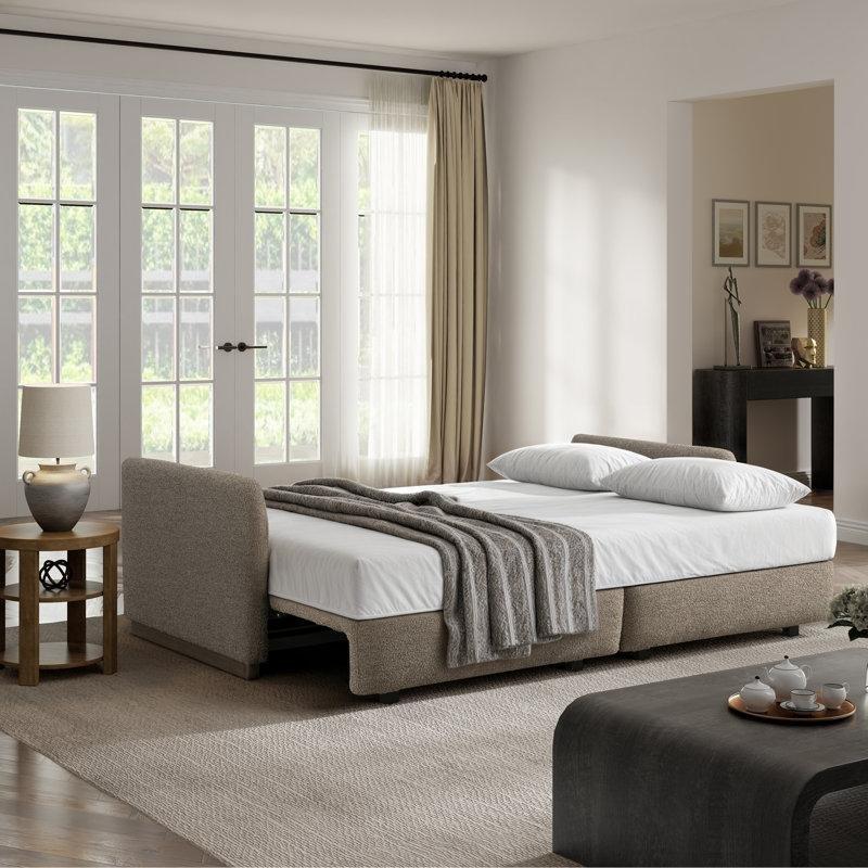 Kahverengi Bukle Kumaş Ahşap Ayaklı Queen Boy Yatak Olan Koltuk - 219 cm - 151867