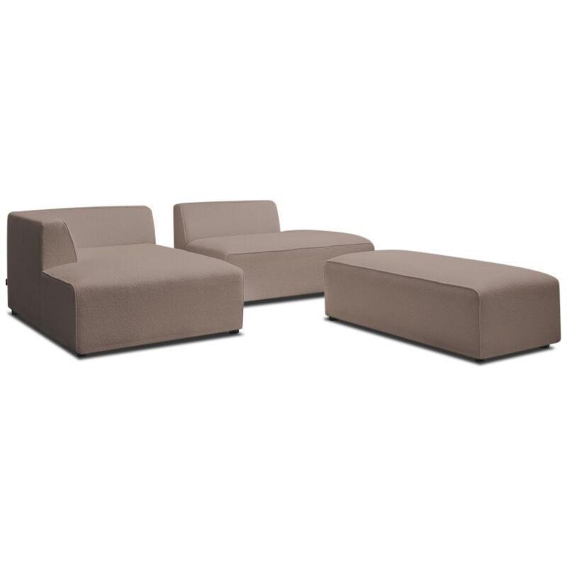 Kahverengi Bukle Kumaş Puflu Modüler Sol Köşe Koltuk - 250 cm - 153206