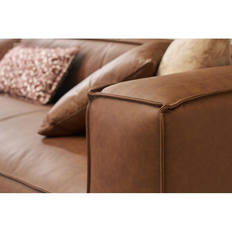 Kahverengi Deri Masif Ahşap Ayaklı Sol Köşe Vintage 4-5 Kişilik Köşe Koltuk - 267x160 cm - 153270