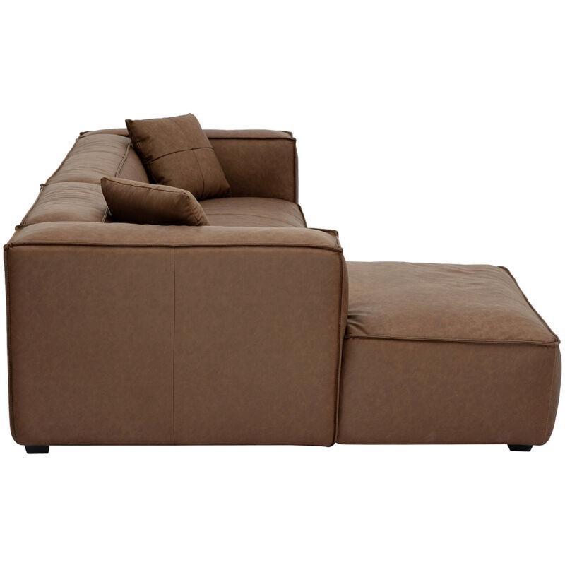 Kahverengi Deri Masif Ahşap Ayaklı Sol Köşe Vintage 4-5 Kişilik Köşe Koltuk - 267x160 cm - 153270