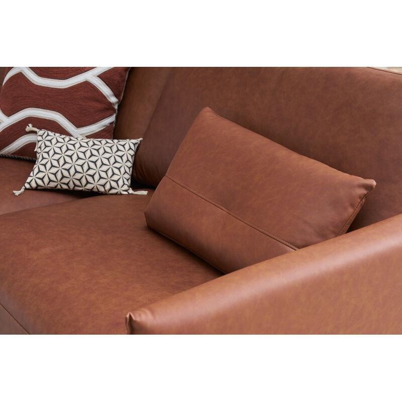 Kahverengi Deri Masif Ahşap Ayaklı Vintage Tasarım 3 Kişilik Koltuk - 205 cm - 154112