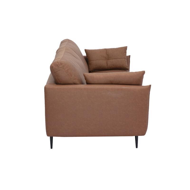 Kahverengi Deri Masif Ahşap Ayaklı Vintage Tasarım 3 Kişilik Koltuk - 205 cm - 154112