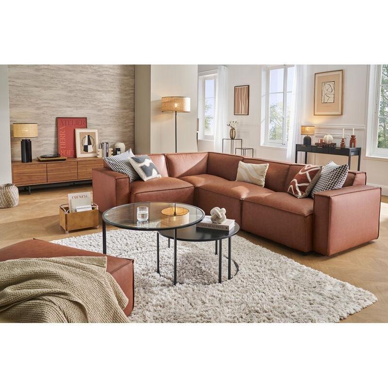Kahverengi Deri Modüler 5 Kişilik Vintage Tasarım Köşe Koltuk - 285 cm - 153299