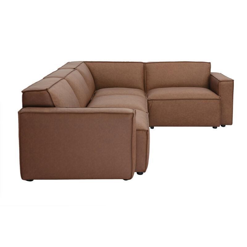 Kahverengi Deri Modüler 5 Kişilik Vintage Tasarım Köşe Koltuk - 285 cm - 153299