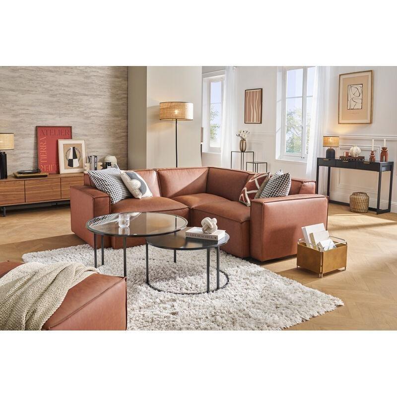 Kahverengi Deri Modüler Köşe Koltuk - 101x101 cm - 154306