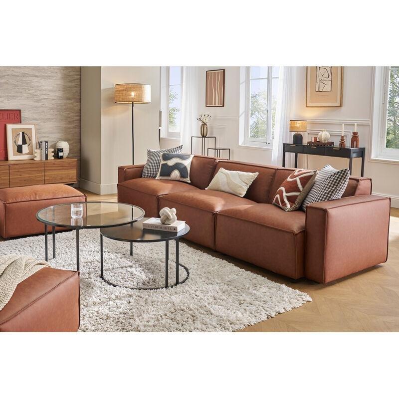 Kahverengi Deri Modüler Vintage Tasarım 4 Kişilik Koltuk - 285 cm - 153850