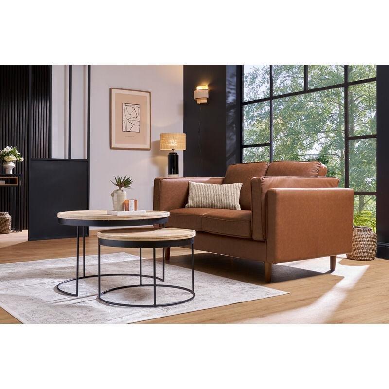 Kahverengi Deri ve Meşe Ayaklı Vintage Tasarım 2 Kişilik Koltuk - 161 cm - 152965