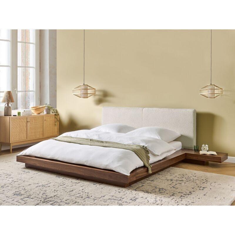 Kahverengi Dişbudak Kaplama Bukle Kumaş Başlıklı Komodinli Japon Stil Baza - 160x200 cm - 143638