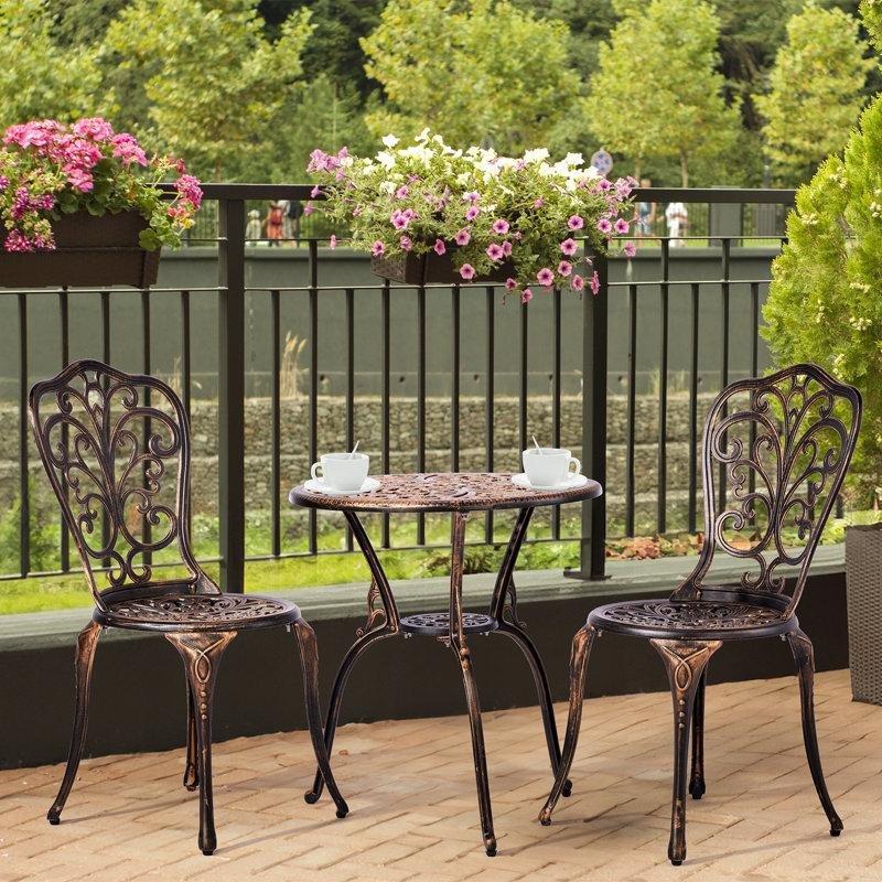 Kahverengi Döküm Alüminyum İris Desenli Ferforje Bistro Seti - 145953