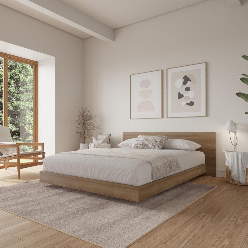 Kahverengi Endüstriyel Ahşap Geniş Başlıklı Alçak Profil Platform Karyola - 185x207 cm - 142540