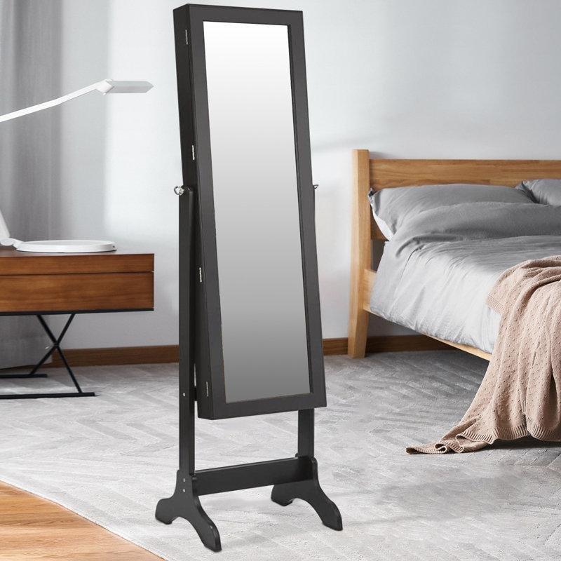 Kahverengi Endüstriyel Ahşap Kilitli Boy Aynalı Ayaklı Takı Dolabı - 41 cm - 145254