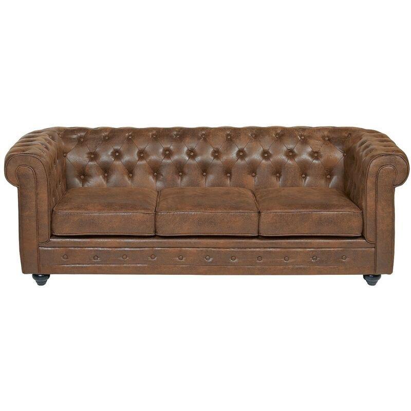 Kahverengi Eskitme Mikrofiber Kapitoneli 3lü Chesterfield Koltuk - 205 cm - 152239