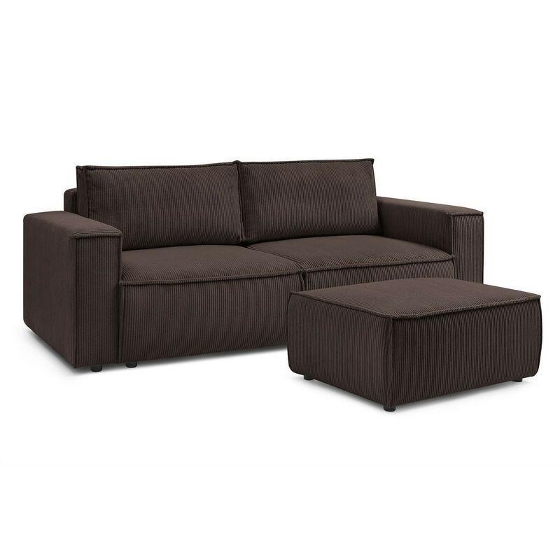 Kahverengi Fitilli Kadife Sandıklı Yataklı Puflu Koltuk - 245 cm - 152487
