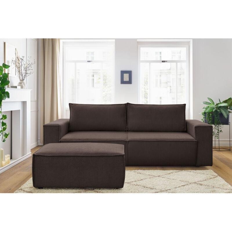 Kahverengi Fitilli Kadife Sandıklı Yataklı Puflu Koltuk - 245 cm - 152487