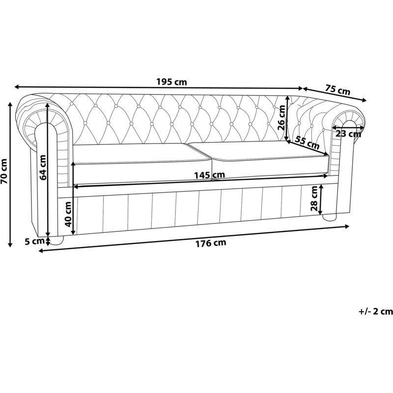 Kahverengi Hakiki Deri Kapitoneli Üçlü Koltuk - 195 cm - 152541