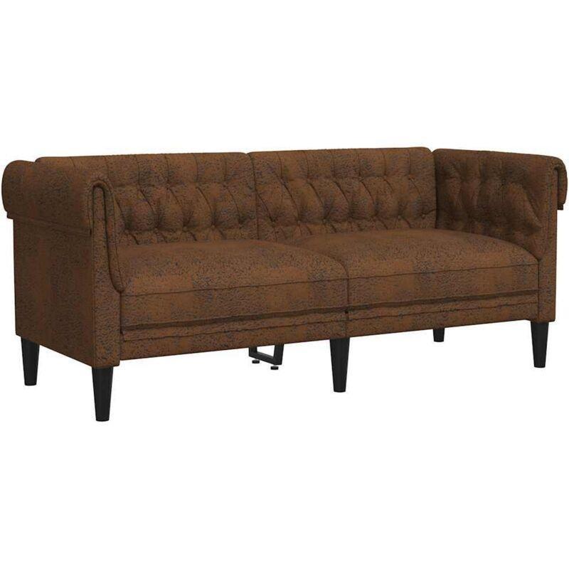 Kahverengi Kumaş Chesterfield 2 Kişilik Koltuk - 183 cm - 152687