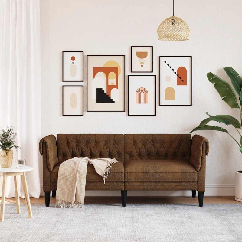 Kahverengi Kumaş Chesterfield 2 Kişilik Koltuk - 183 cm - 152687
