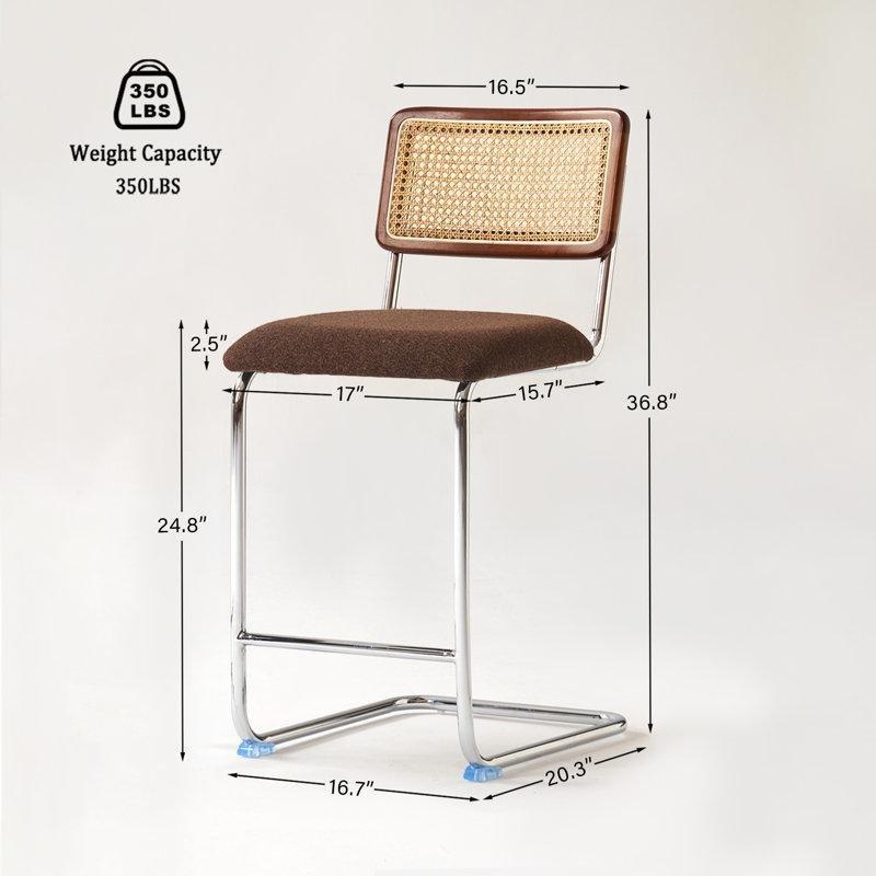 Kahverengi Kumaş Döşemeli Rattan Sırtlıklı Krom Konsol Ayaklı Bar Sandalyesi 2li Set - 63 cm - 147768