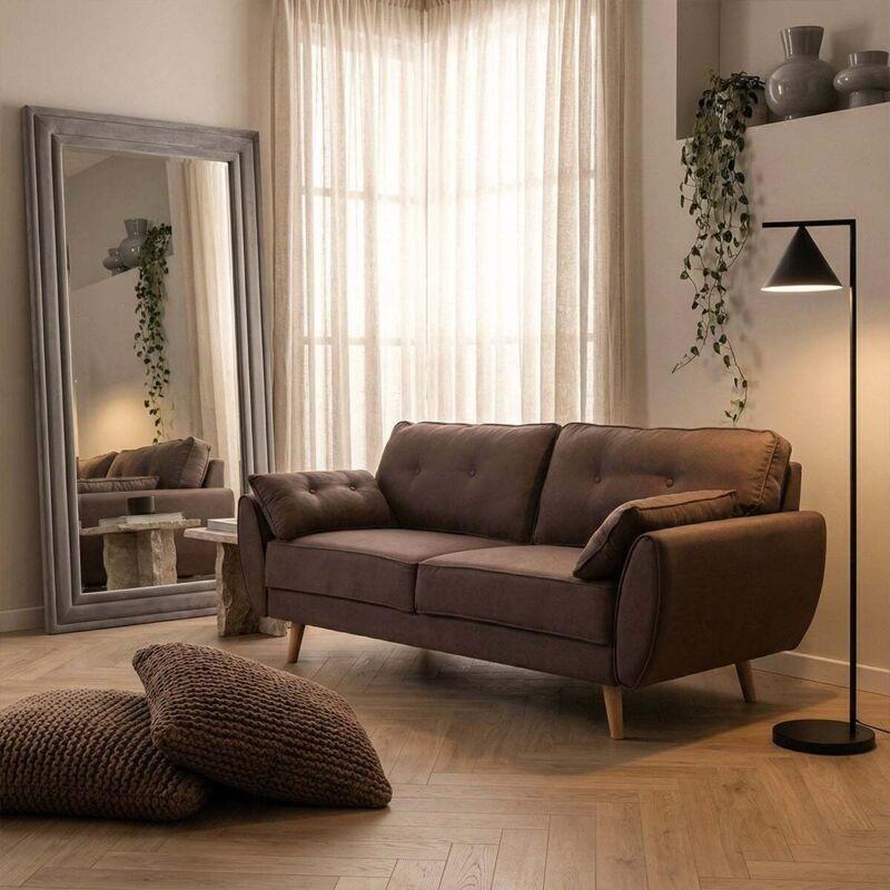 Kahverengi Kumaş İskandinav Tasarım Yataklı 3 Kişilik Koltuk - 153803