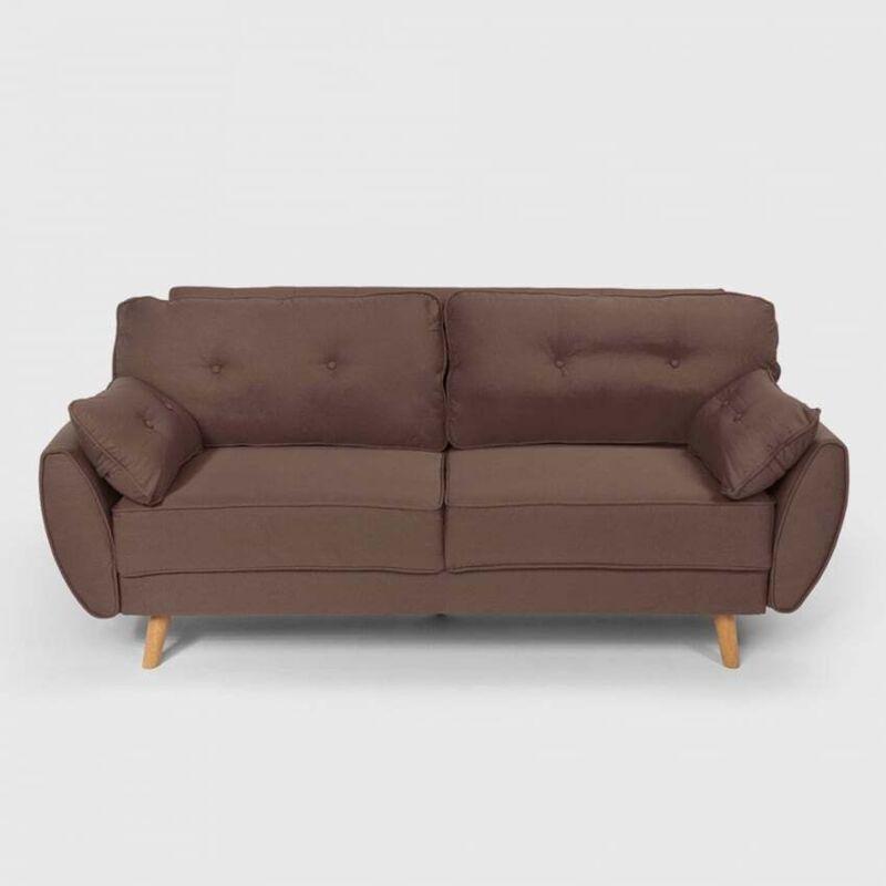 Kahverengi Kumaş İskandinav Tasarım Yataklı 3 Kişilik Koltuk - 153803