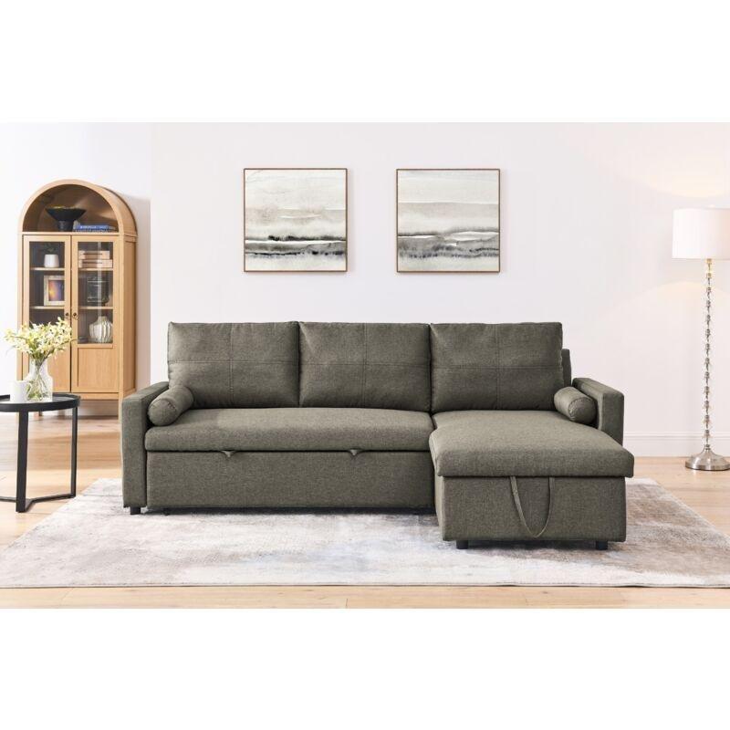 Kahverengi Kumaş Yataklı Sandıklı Çift Yönlü Köşe Koltuk - 225x145 cm - 154299