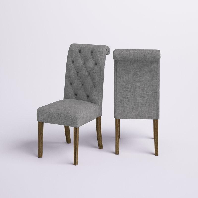Kahverengi Masif Ahşap Ayaklı Kapitoneli Keten Kumaş Chester Sandalye 2li Set - 145758