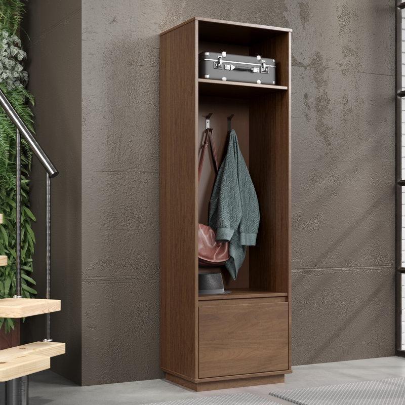 Kahverengi Masif Ahşap Oturaklı Çekmeceli 3 Askılı Portmanto Vestiyer - 167 cm - 159472
